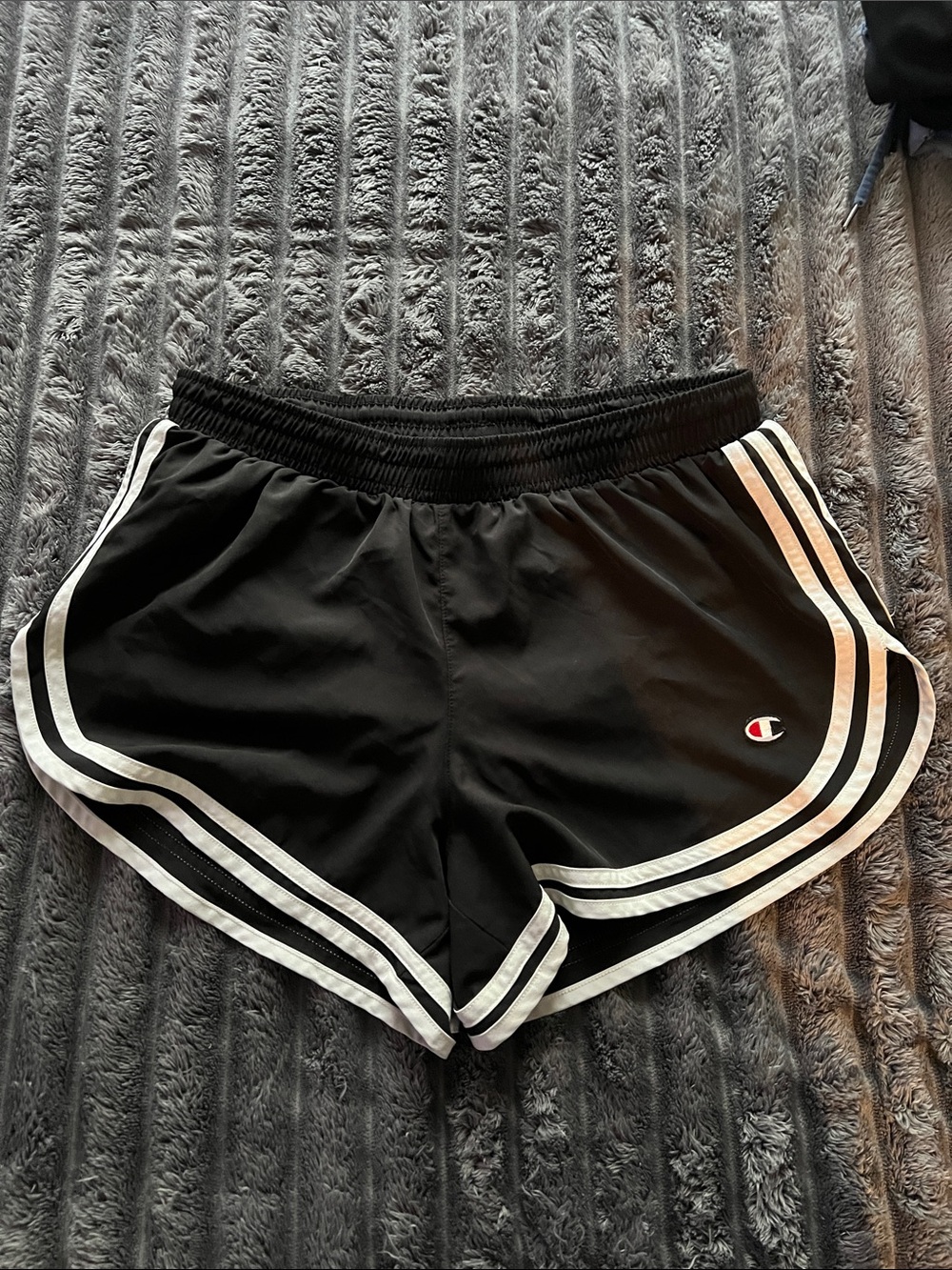 Champion Black Women's Athletic Shorts with White Stripe Trim